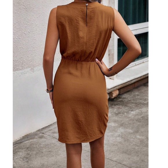 Luxe Black Sleeveless Drape Neck Mini Dress - Picture 8 of 10